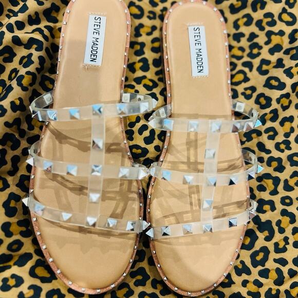 Steve Madden "Averill" Clear Tan Studded Gladiator Sandals Size 11 - Picture 1 of 5